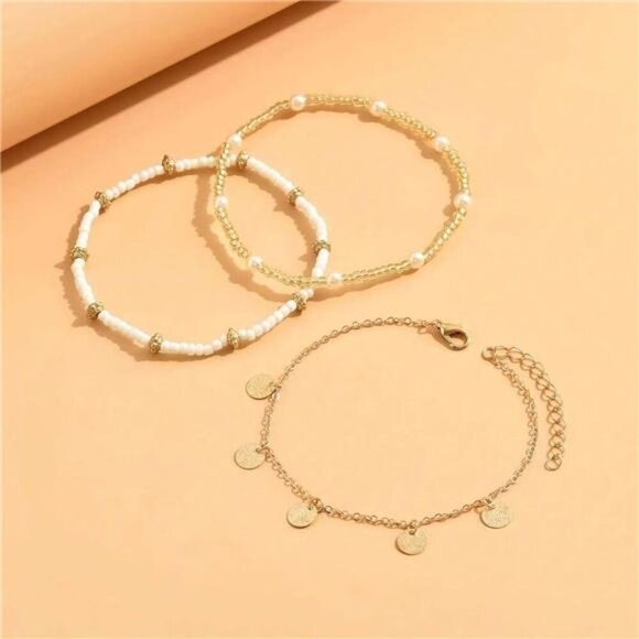 Shell Anklet Set for Women Gold Starfish Pearl Heart Beach Adjustable Jewelry - Picture 5 of 7